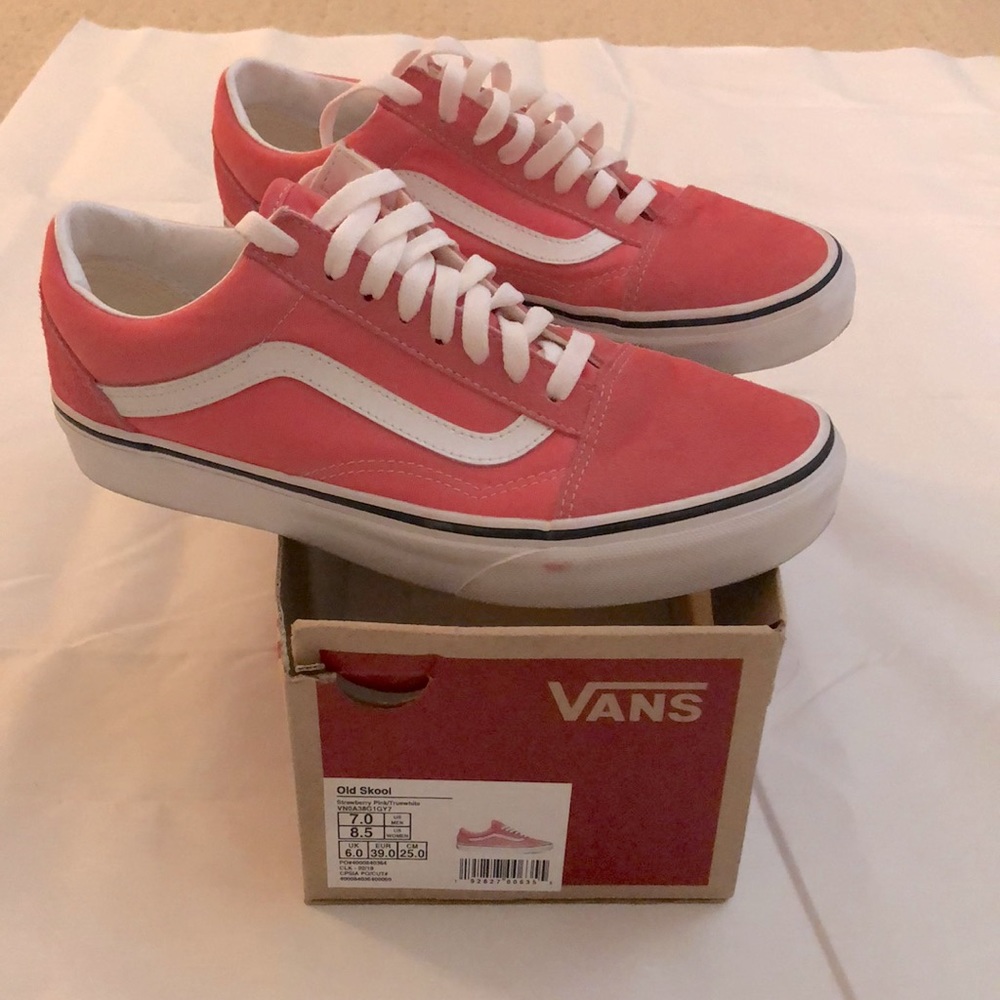 Pink Vans in a size Women 8.5 and Men 7!